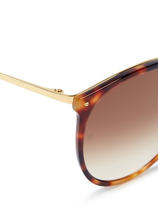 Detail View - Click To Enlarge - LINDA FARROW - Tortoiseshell acetate front metal round sunglasses