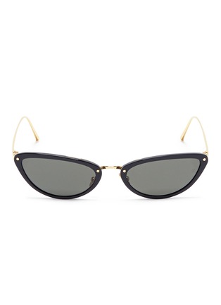 Main View - Click To Enlarge - LINDA FARROW - Acetate front metal narrow cat eye sunglasses