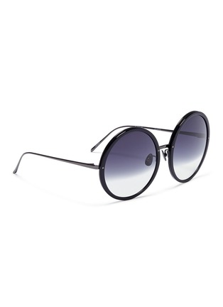 Figure View - Click To Enlarge - LINDA FARROW - Acetate front metal oversized round sunglasses