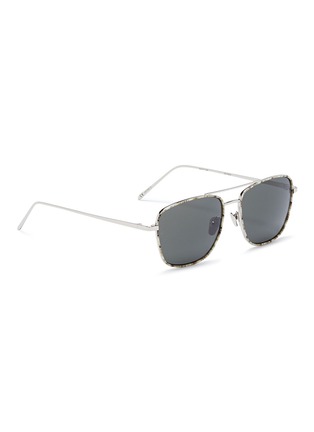 Figure View - Click To Enlarge - LINDA FARROW - Bone effect front metal square aviator sunglasses