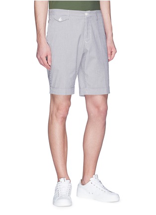 Front View - Click To Enlarge - INCOTEX - Stripe seersucker Bermuda shorts