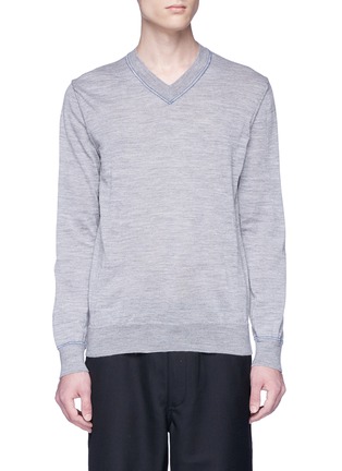 Main View - Click To Enlarge - COMME DES GARÇONS SHIRT - Contrast stitch wool V-neck sweater