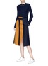 Figure View - Click To Enlarge - COMME MOI - Belted colourblock felted wool blend skirt