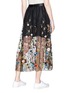 Back View - Click To Enlarge - JONATHAN LIANG - Floral embroidered mesh midi skirt