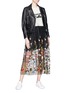 Figure View - Click To Enlarge - JONATHAN LIANG - Floral embroidered mesh midi skirt