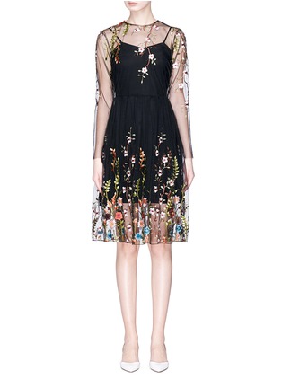 Main View - Click To Enlarge - JONATHAN LIANG - Floral embroidered organdy dress
