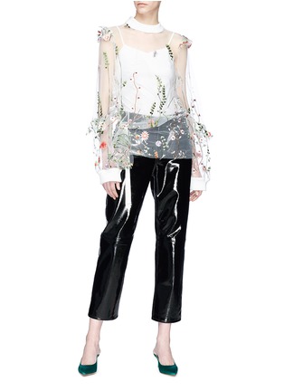 Figure View - Click To Enlarge - JONATHAN LIANG - Floral embroidered mesh top