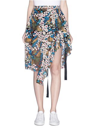 Main View - Click To Enlarge - JONATHAN LIANG - Floral embroidered asymmetric ruffle hem skirt