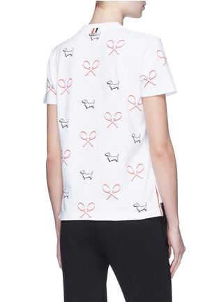 Back View - Click To Enlarge - THOM BROWNE  - Dog and tennis racket embroidered T-shirt