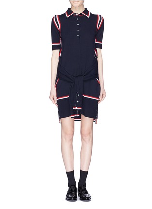 Main View - Click To Enlarge - THOM BROWNE  - Sleeve tie stripe border wool knit polo dress