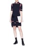 Figure View - Click To Enlarge - THOM BROWNE  - Sleeve tie stripe border wool knit polo dress
