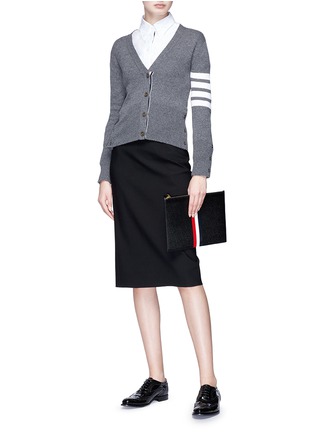 Figure View - Click To Enlarge - THOM BROWNE  - Stripe sleeve cashmere V-neck cardigan