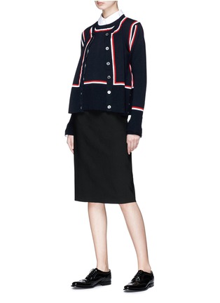 Figure View - Click To Enlarge - THOM BROWNE  - Cardigan layered stripe border wool sweater