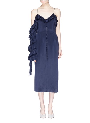 Main View - Click To Enlarge - MAGDA BUTRYM - 'Pozallo' single sleeve ruffle silk slip dress