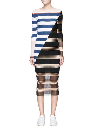 Main View - Click To Enlarge - MRZ - Colourblock stripe rib knit midi dress