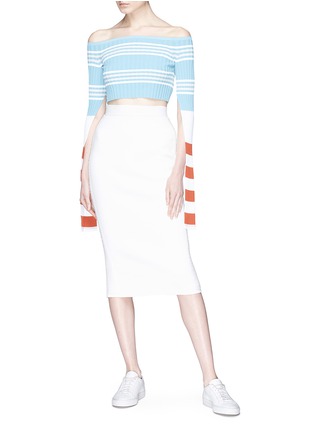 Figure View - Click To Enlarge - MRZ - Split sleeve stripe rib knit cropped off-shoulder top