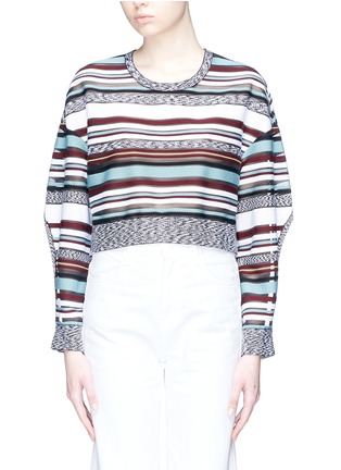 Main View - Click To Enlarge - MRZ - Cutout sleeve stripe cropped sweater