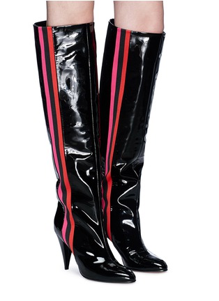 Figure View - Click To Enlarge - ALCHIMIA DI BALLIN - 'Scorpi' sports stripe patent leather knee high boots