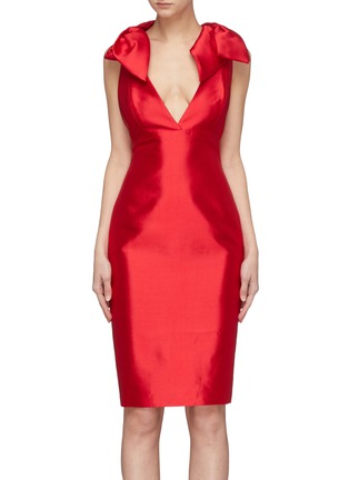Main View - Click To Enlarge - LEAL DACCARETT - 'Scala' bow shoulder silk-wool satin V-neck dress