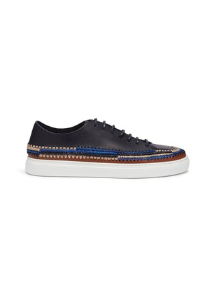 Main View - Click To Enlarge - TOPSHOP - 'Panna' raffia trim leather sneakers