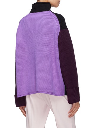 Back View - Click To Enlarge - VICTORIA, VICTORIA BECKHAM - Colourblock wool rib knit oversized turtleneck sweater