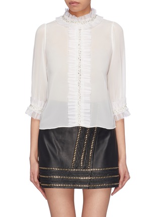 Main View - Click To Enlarge - ALICE & OLIVIA - 'Mira' embellished ruffle trim organdy blouse