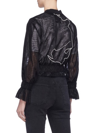 Back View - Click To Enlarge - QUIBE  - Abstract embroidered flared cuff mesh bomber jacket