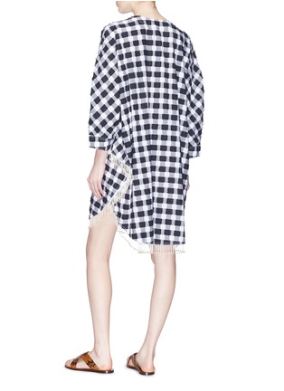 Back View - Click To Enlarge - SONIA RYKIEL - Faux pearl fringe gingham check fil coupé kaftan