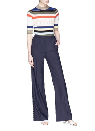 Figure View - Click To Enlarge - SONIA RYKIEL - Mother-of-pearl logo stripe cashmere blend sweater