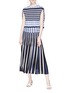Figure View - Click To Enlarge - SONIA RYKIEL - Stripe check pleated knit cape top