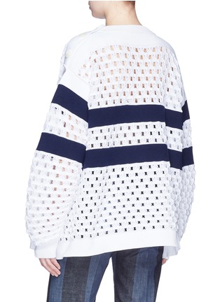 Back View - Click To Enlarge - SONIA RYKIEL - Convertible sleeve stripe oversized open knit sweater