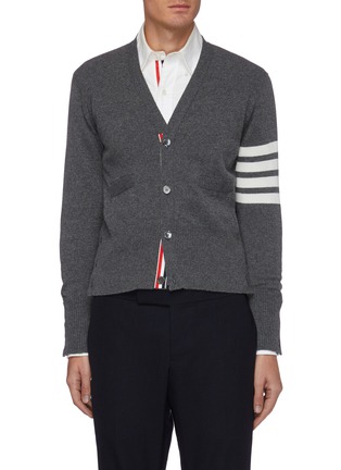 Main View - Click To Enlarge - THOM BROWNE  - Intarsia stripe cashmere V-neck cardigan