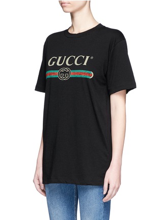 Front View - Click To Enlarge - GUCCI - Vintage logo print oversized T-shirt