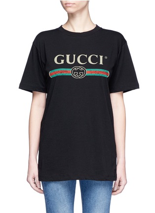 Main View - Click To Enlarge - GUCCI - Vintage logo print oversized T-shirt