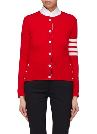 Main View - Click To Enlarge - THOM BROWNE  - Stripe sleeve cashmere cardigan