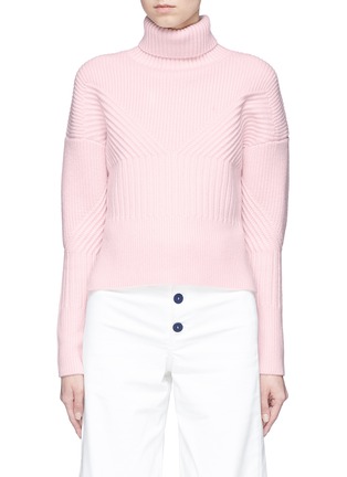 Main View - Click To Enlarge - COMME MOI - Puff sleeve high-low wool blend turtleneck sweater