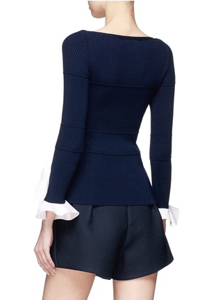Back View - Click To Enlarge - COMME MOI - Ruffle cuff ribbed panel wool blend sweater