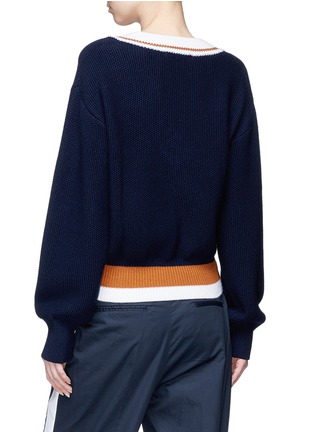 Back View - Click To Enlarge - COMME MOI - Stripe hem V-neck wool sweater