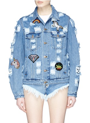Main View - Click To Enlarge - FORTE COUTURE - Beaded patch distressed denim jacket