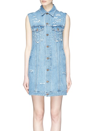 Main View - Click To Enlarge - FORTE COUTURE - Faux pearl embellished sleeveless denim dress
