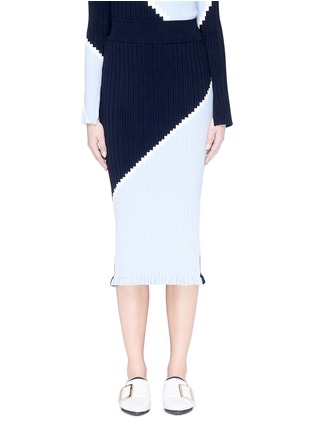 Main View - Click To Enlarge - COMME MOI - Colourblock geometric intarsia rib knit skirt