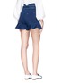 Back View - Click To Enlarge - COMME MOI - Ruffle denim belted paperbag shorts