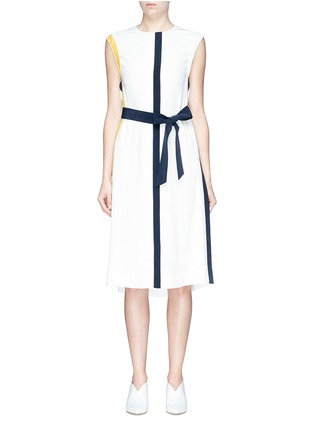 Main View - Click To Enlarge - COMME MOI - Contrast stripe crepe belted sleeveless dress