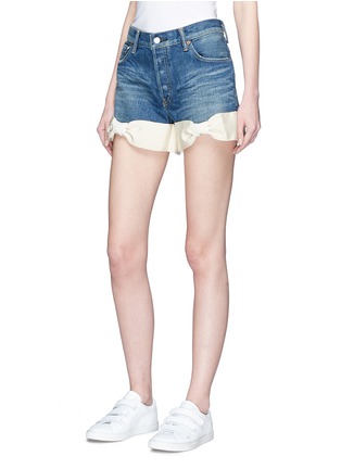 Front View - Click To Enlarge - 73115 - Bow cuff denim shorts