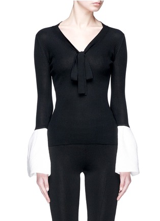 Main View - Click To Enlarge - CRUSH COLLECTION - Contrast bell cuff silk rib knit top