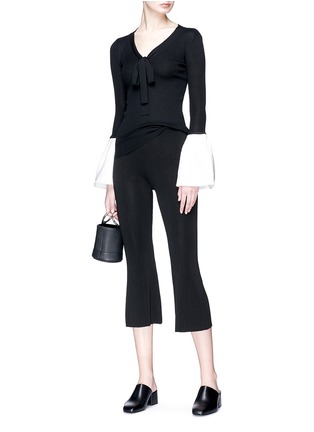 Figure View - Click To Enlarge - CRUSH COLLECTION - Contrast bell cuff silk rib knit top