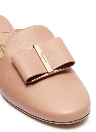 Detail View - Click To Enlarge - SALVATORE FERRAGAMO - 'Sciacca' flower heel calfskin leather mules
