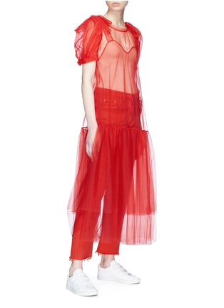 Figure View - Click To Enlarge - XIAO LI - Tie shoulder tiered mesh midi dress