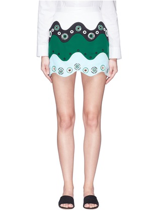Main View - Click To Enlarge - EMILIO PUCCI - Colourblock perforated scalloped skirt