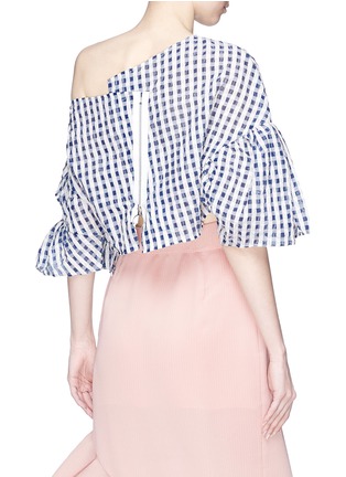 Back View - Click To Enlarge - DAWEI - Gingham check ruffle one-shoulder top